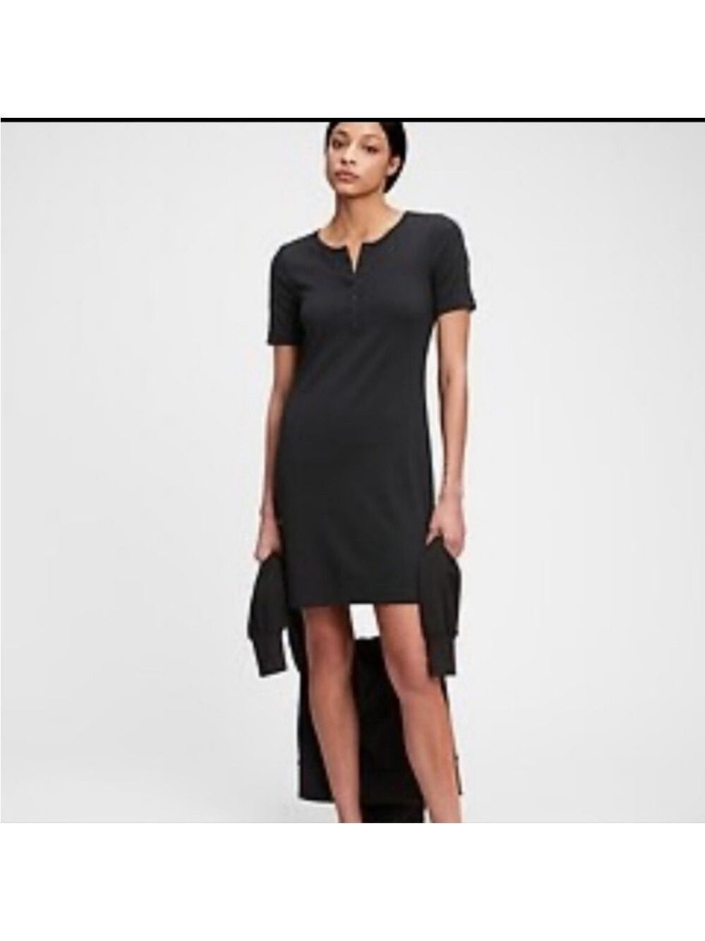 GAP Modern Henley Dress True Black Short Sleeve, Size S